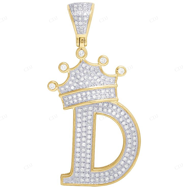 1.75" 0.55 CTW 10K Gold Natural Diamond Crown Initial "D" Pendant CustomDiamJewel