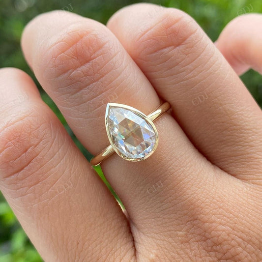 Pear Cut Bezel Set Lab Grown Diamond Ring