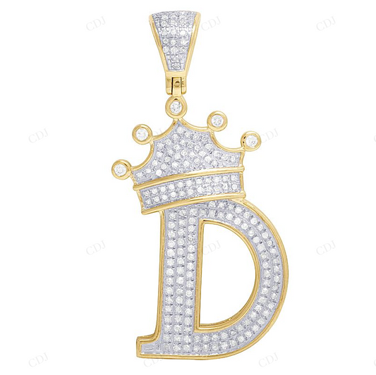 1.75" 0.55 CTW 10K Gold Natural Diamond Crown Initial "D" Pendant CustomDiamJewel