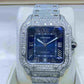 Iced Out Bust Down Blue Face VVS Moissanite Cartier Santos Watch customdiamjewel