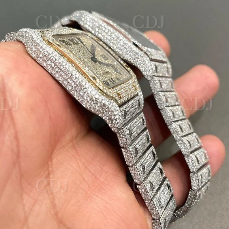 Two Tone VVS Moissanite Cartier Santos Watch customdiamjewel