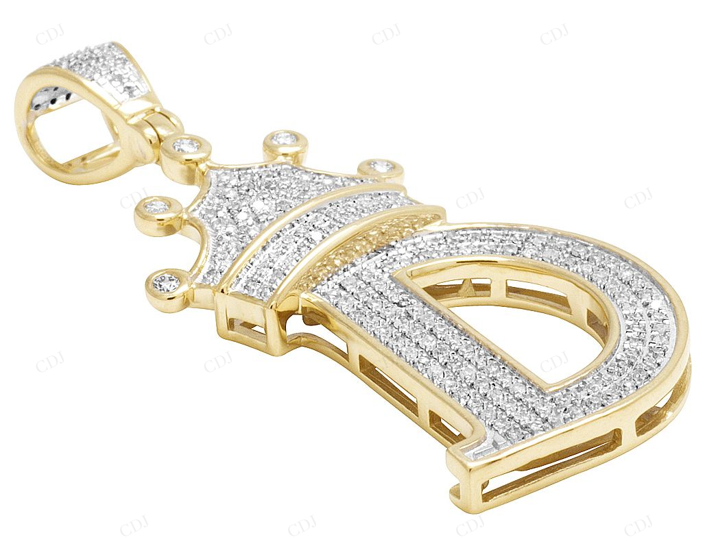 1.75" 0.55 CTW 10K Gold Natural Diamond Crown Initial "D" Pendant CustomDiamJewel