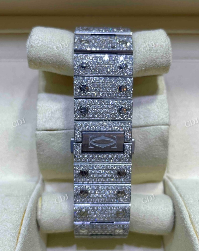 Iced Out Bust Down Blue Face VVS Moissanite Cartier Santos Watch customdiamjewel