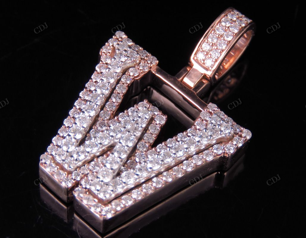 1.5" 1.9 CTW Solid Two Tone Gold Diamond Initial 'W' Letter Pendant CustomDiamJewel