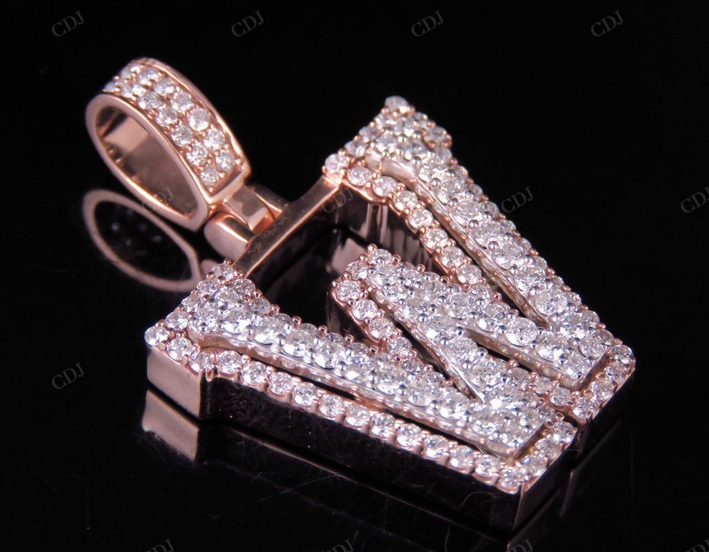 1.5" 1.9 CTW Solid Two Tone Gold Diamond Initial 'W' Letter Pendant CustomDiamJewel