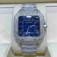 Iced Out Bust Down Blue Face VVS Moissanite Cartier Santos Watch customdiamjewel