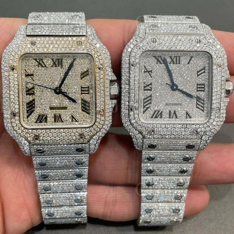 Two Tone VVS Moissanite Cartier Santos Watch customdiamjewel