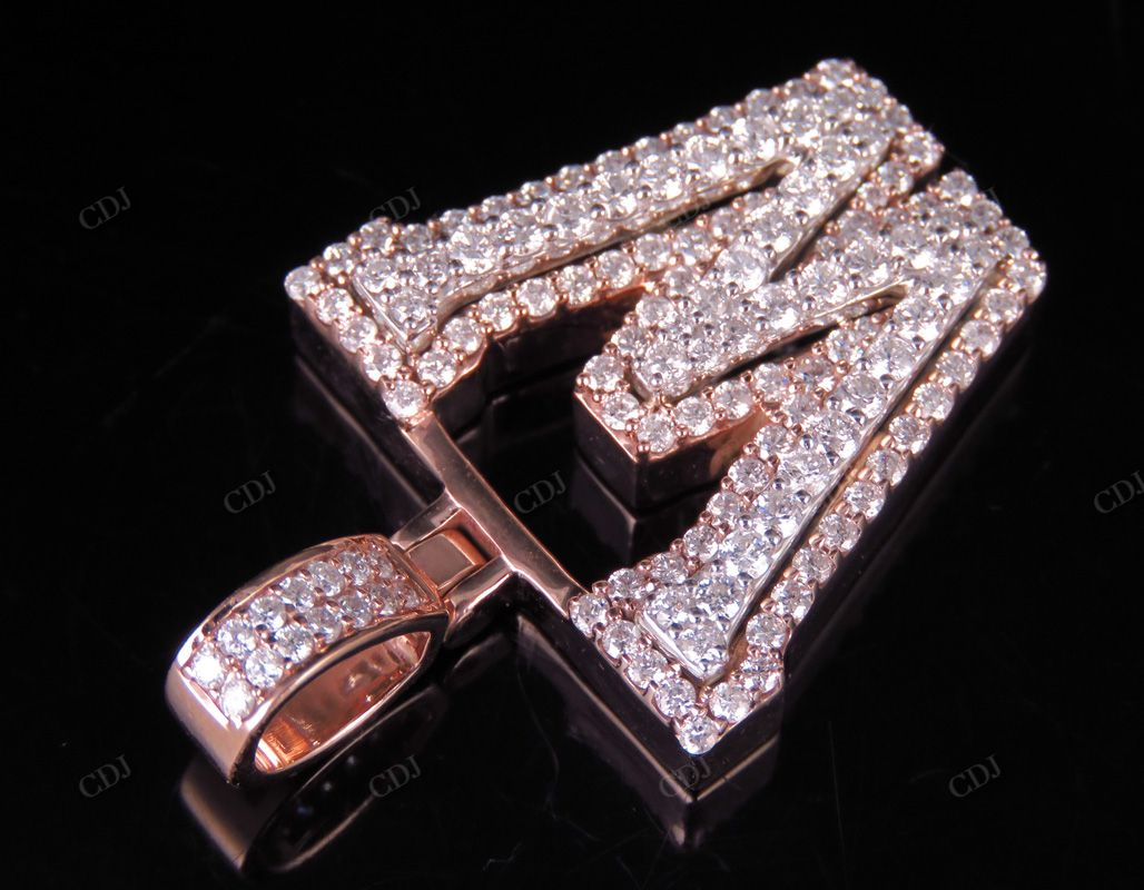 1.5" 1.9 CTW Solid Two Tone Gold Diamond Initial 'W' Letter Pendant CustomDiamJewel