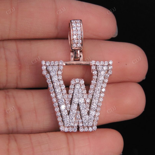 1.5" 1.9 CTW Solid Two Tone Gold Diamond Initial 'W' Letter Pendant CustomDiamJewel