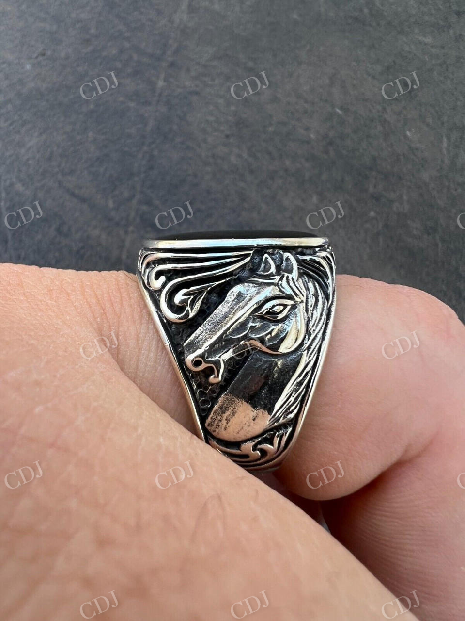Black Onyx Horse Design Ring For Men's  customdiamjewel   