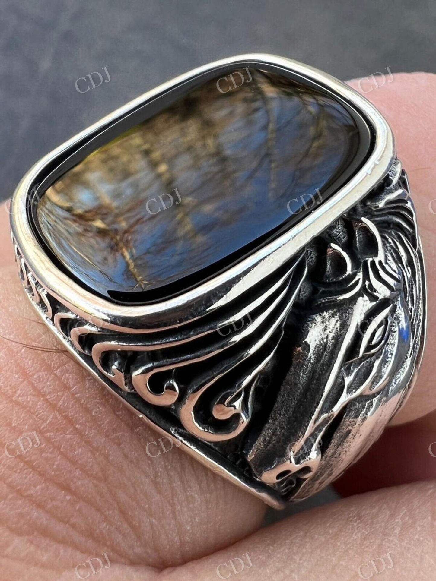 Black Onyx Horse Design Ring For Men's  customdiamjewel   