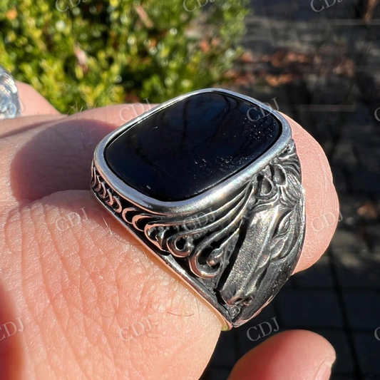 Black Onyx Horse Design Ring For Men's  customdiamjewel   
