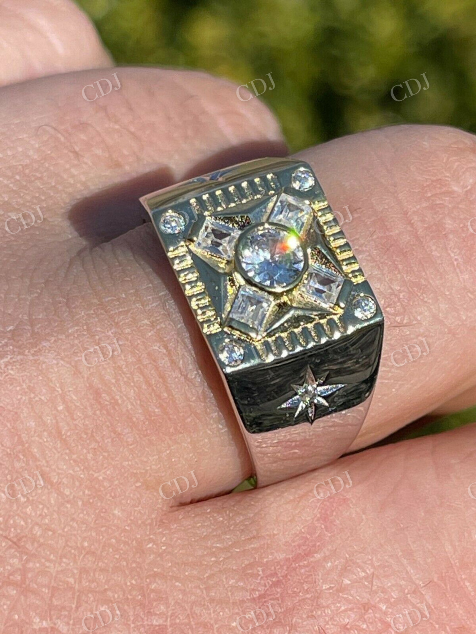 Hip Hop Solid Gold Bezel Set Solitaire Men's Ring  customdiamjewel   