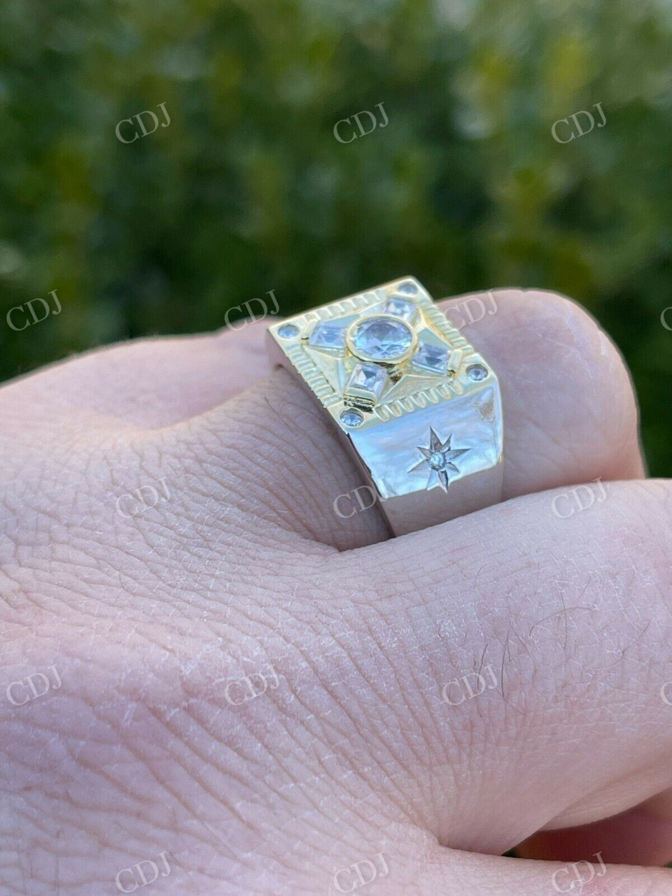 Hip Hop Solid Gold Bezel Set Solitaire Men's Ring  customdiamjewel   