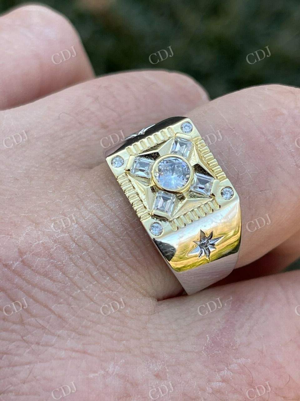 Hip Hop Solid Gold Bezel Set Solitaire Men's Ring  customdiamjewel   