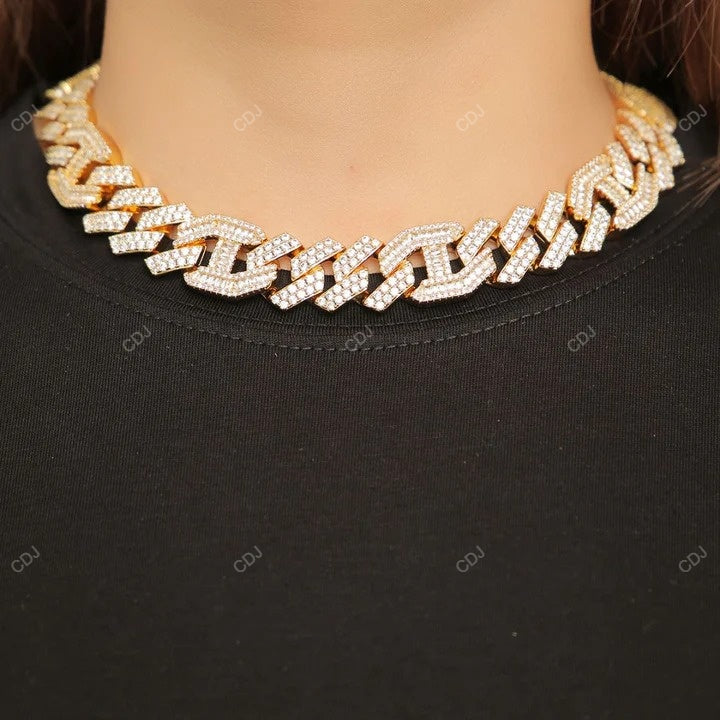 925 Sterling Silver Unique Design Moissanite Cuban Link Chain CustomDiamJewel