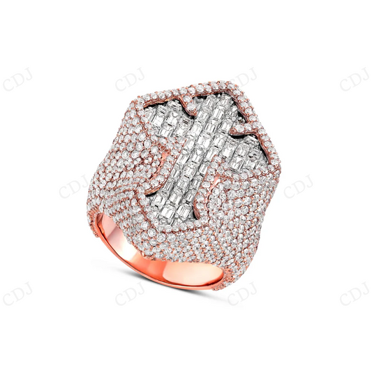 14K Rose Gold Cross Emerald Lab Grown Diamond Ring hip hop jewelry CustomDiamJewel