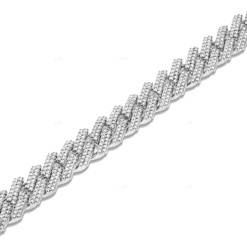 Round Moissanite Square Cuban link Bracelet For Men CustomDiamJewel