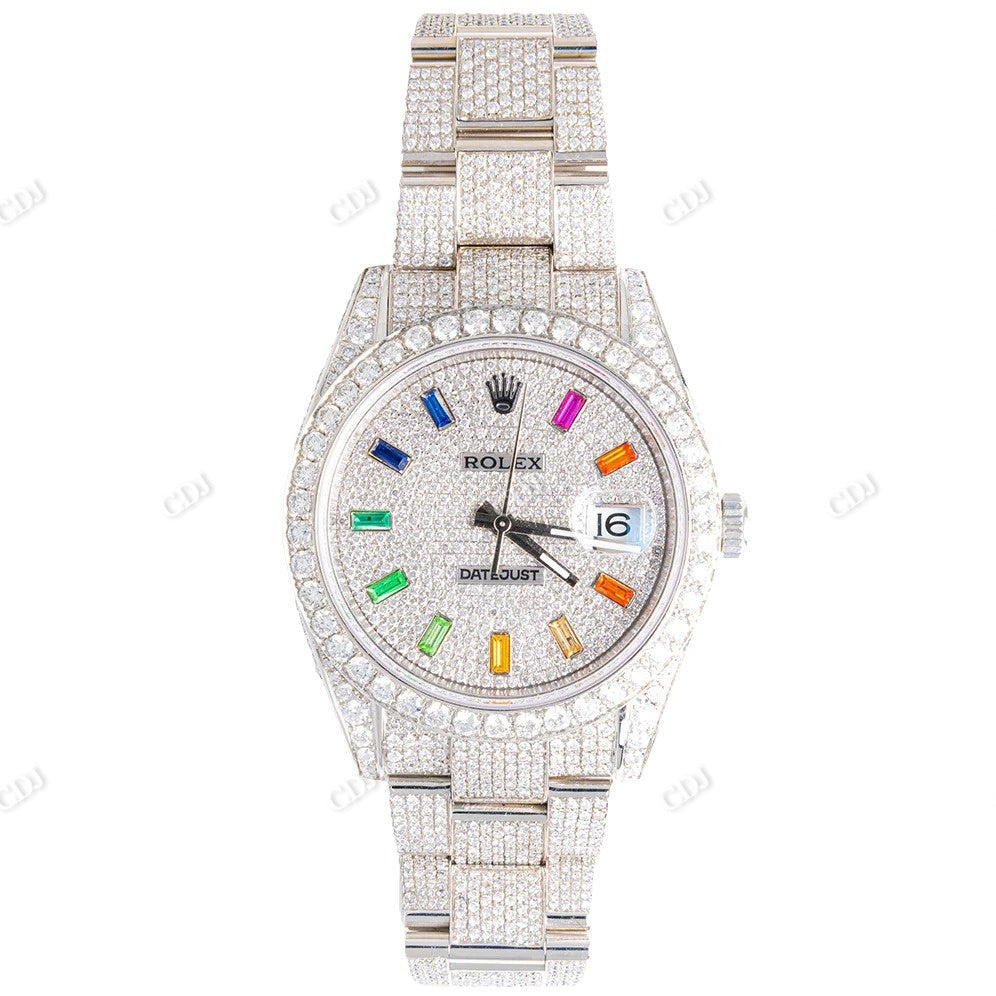 Custom Rainbow Dial Rolex Moissanite Diamond Watch customdiamjewel