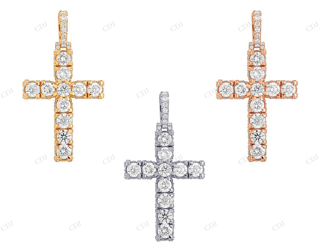 2 Inch 14K Yellow Gold Lab Grown Diamond Cross Pendant Hip Hop Pendent CustomDiamJewel