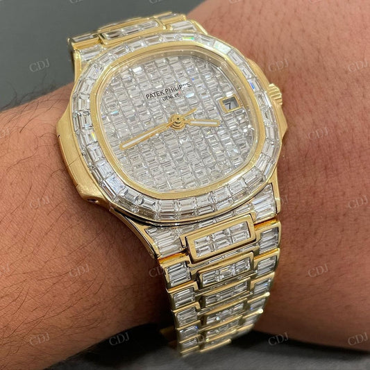 Hip Hop Iced Out Patek Philippe Custom Baguette Cut Diamond Wrist Watch customdiamjewel