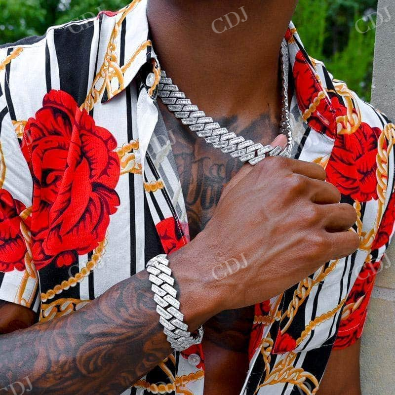 Baguette Iced Out Hip Hop Cuban Link Chain and Bracelet  customdiamjewel   