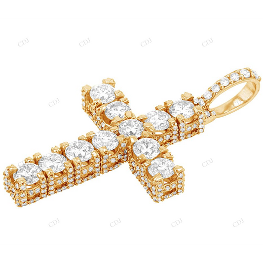 2 Inch 14K Yellow Gold Lab Grown Diamond Cross Pendant Hip Hop Pendent CustomDiamJewel