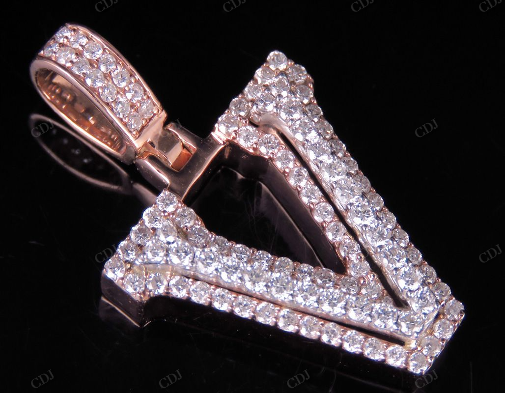 1.5" 1.75 CTW 18K Gold Real Diamond Custom 3D Initial 'V' Letter Pendant CustomDiamJewel