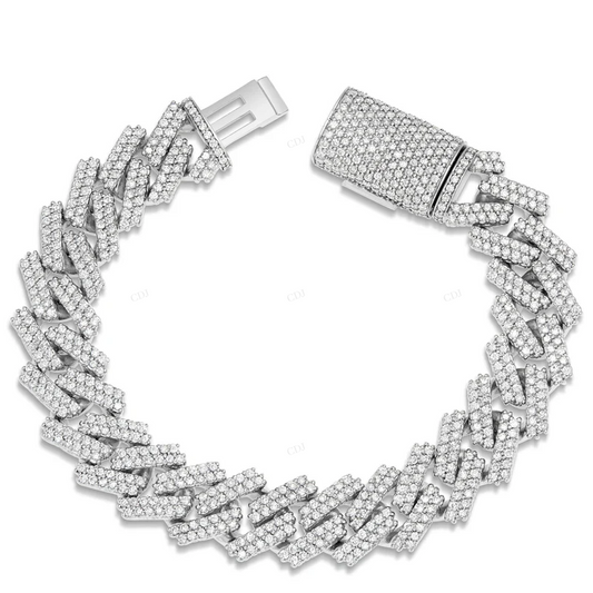 Round Moissanite Square Cuban link Bracelet For Men CustomDiamJewel