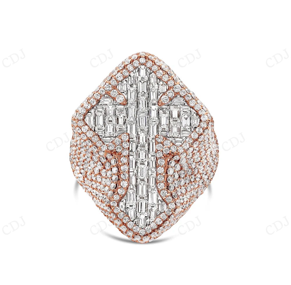 14K Rose Gold Cross Emerald Lab Grown Diamond Ring hip hop jewelry CustomDiamJewel