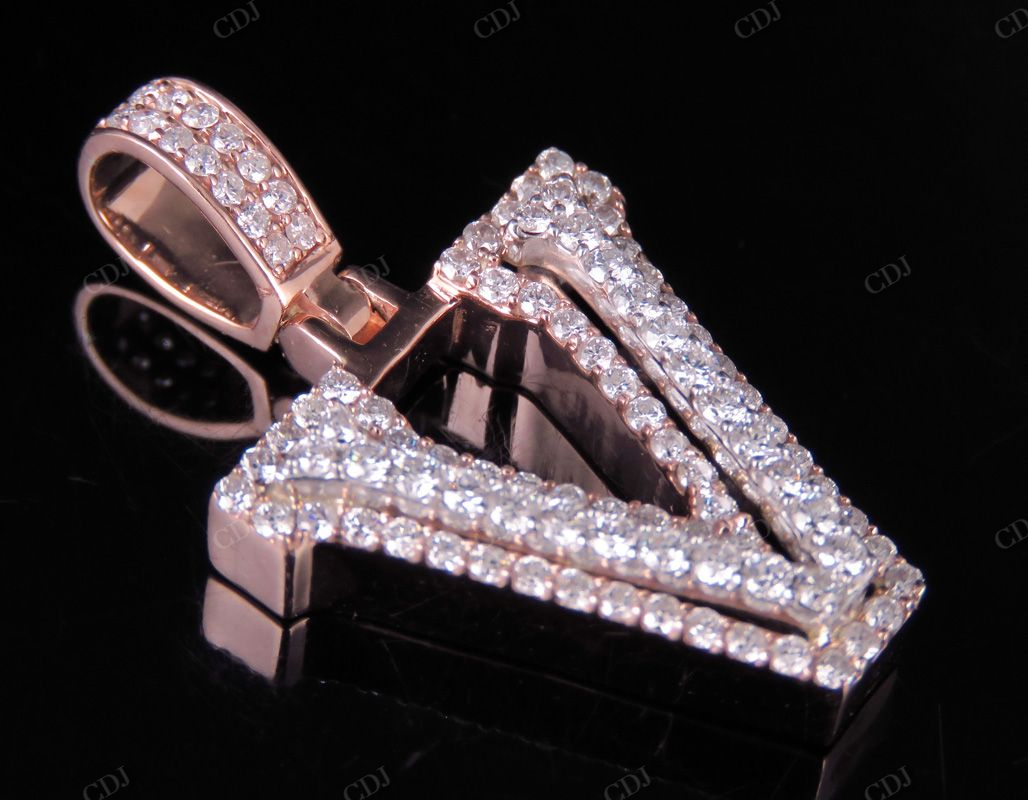 1.5" 1.75 CTW 18K Gold Real Diamond Custom 3D Initial 'V' Letter Pendant CustomDiamJewel