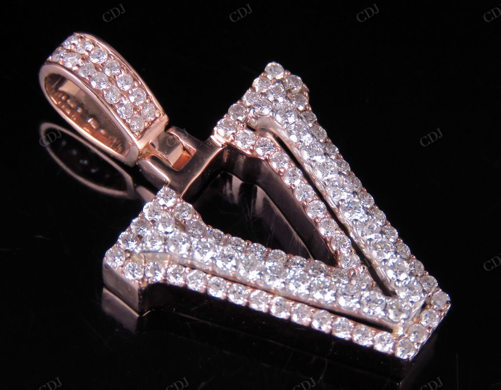 1.5" 1.75 CTW 18K Gold Real Diamond Custom 3D Initial 'V' Letter Pendant CustomDiamJewel