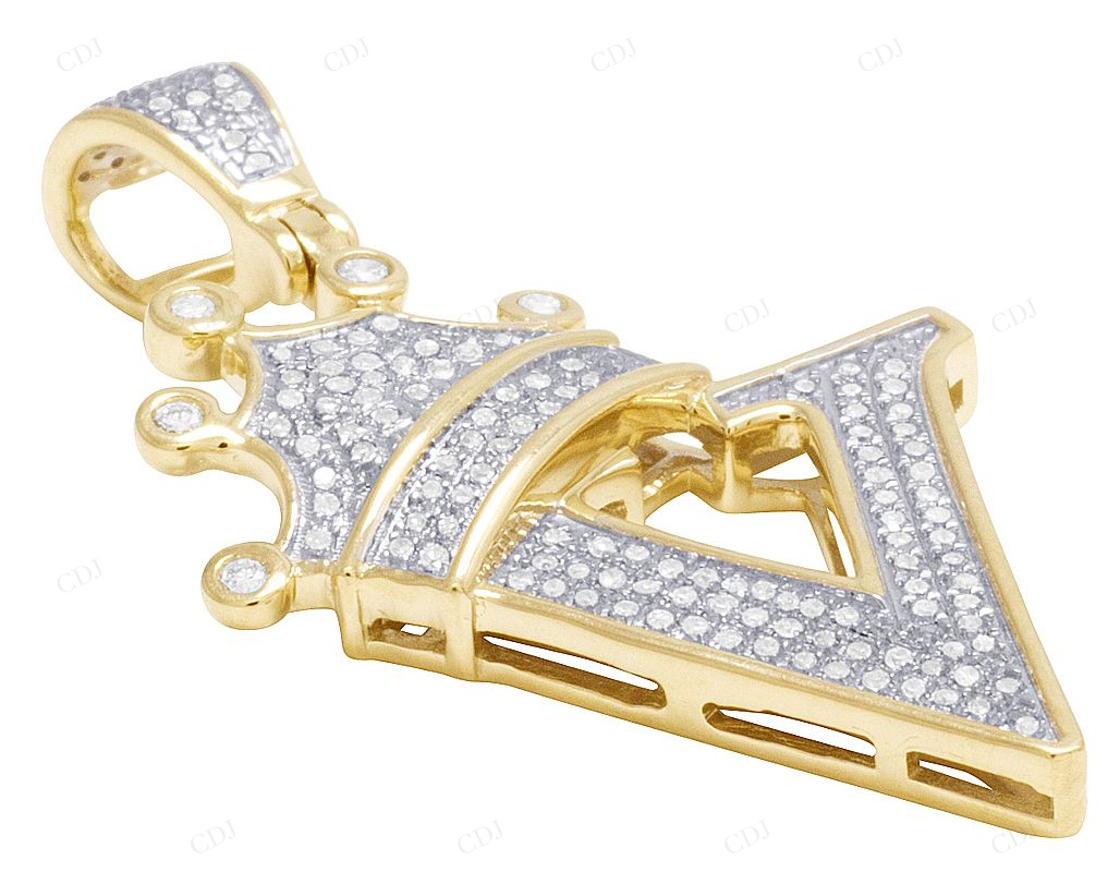 1.6" 0.50 CTW 10K Gold Natural Diamond Crown Initial "V" Pendant CustomDiamJewel