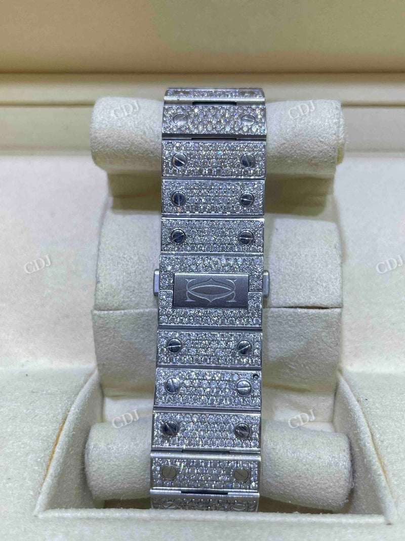 Full White Cartier Santos Arabic Dial Lab Gown Diamond Watches customdiamjewel