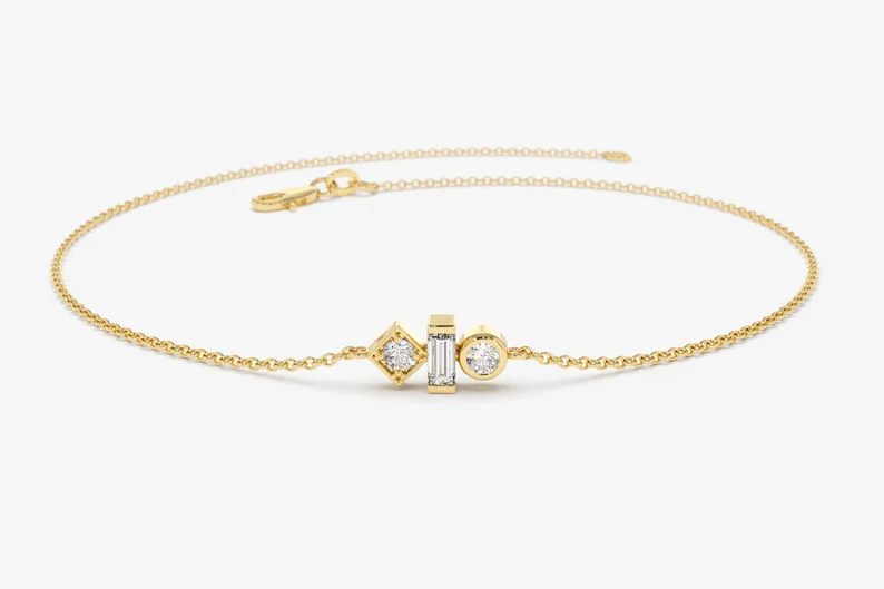 0.10CTW Moissanite Minimalist Diamond Bracelet  customdiamjewel Sterling Silver Yellow Gold VVS-EF