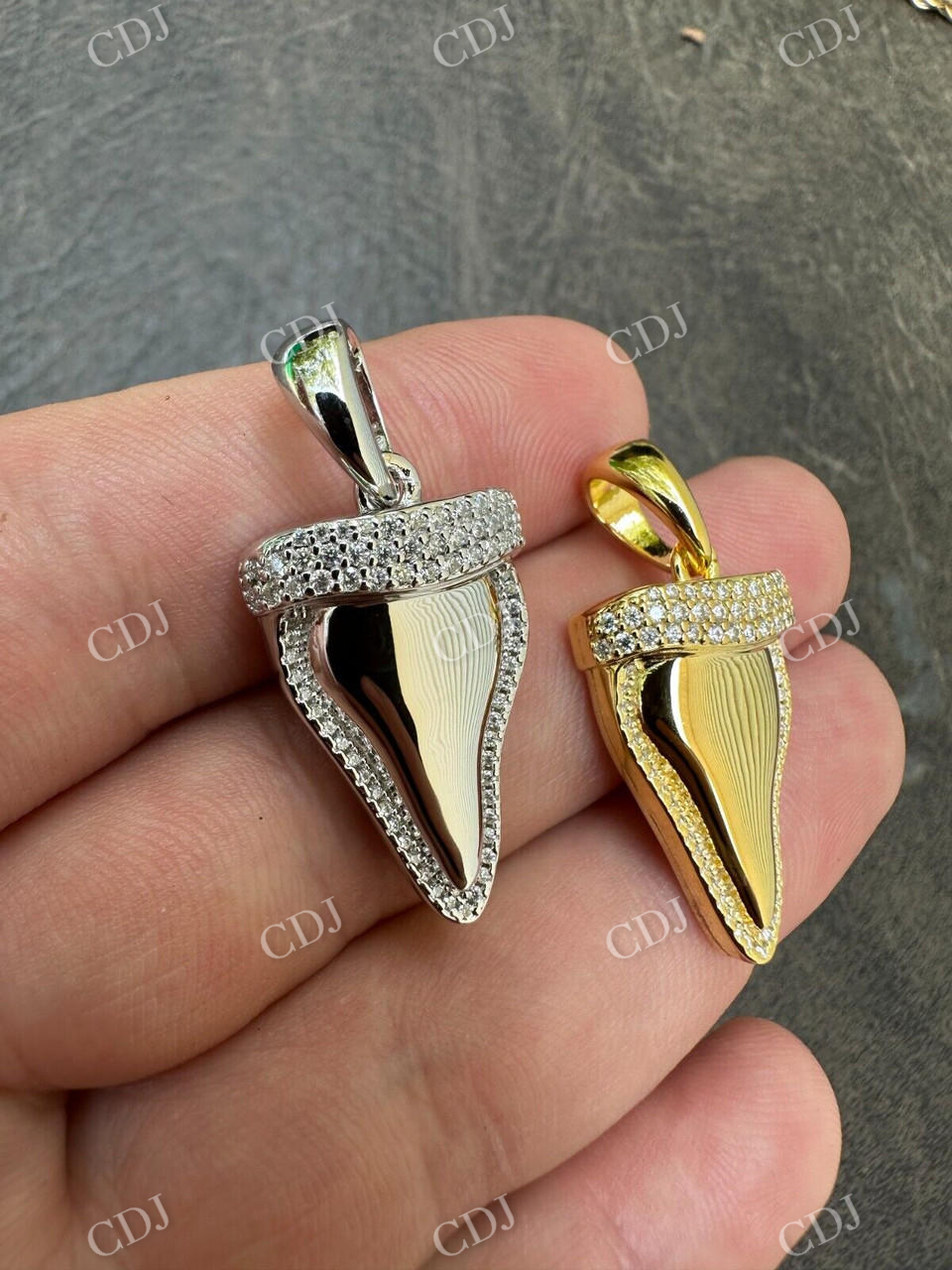 Shark Tooth Iced Diamond Pendant  customdiamjewel   