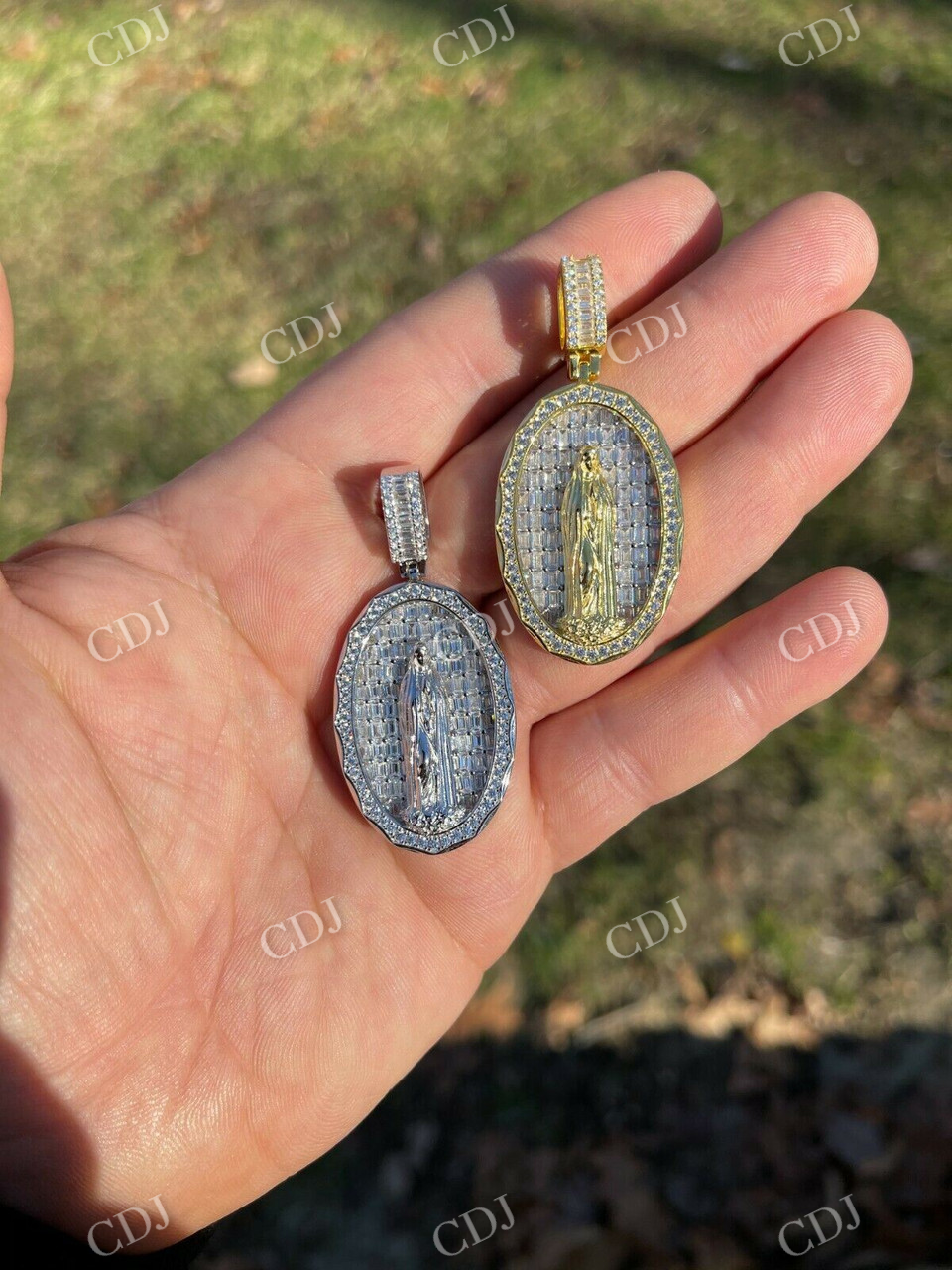 Virgin Mary Iced Baguette Diamond Pendant  customdiamjewel   
