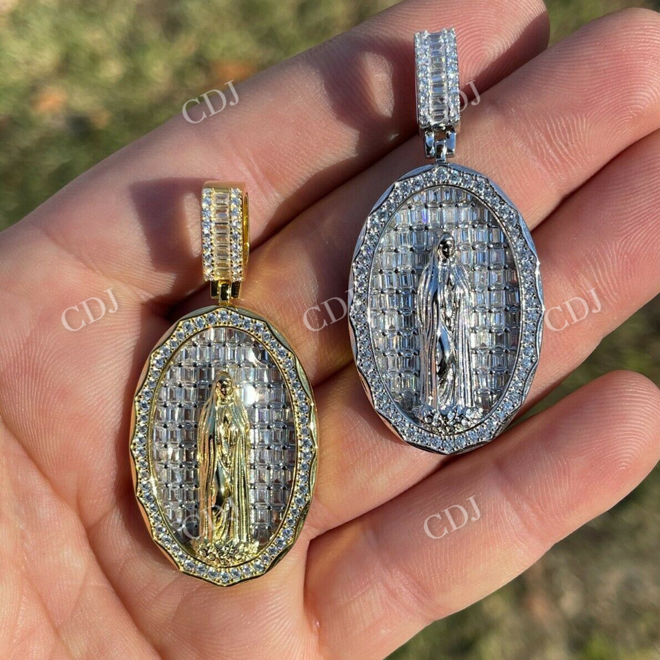 Virgin Mary Iced Baguette Diamond Pendant  customdiamjewel   
