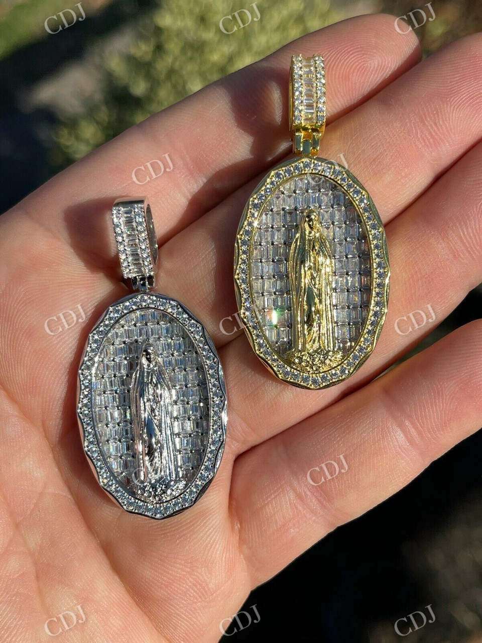 Virgin Mary Iced Baguette Diamond Pendant  customdiamjewel   