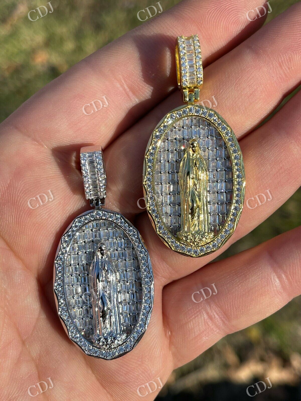 Virgin Mary Iced Baguette Diamond Pendant  customdiamjewel   