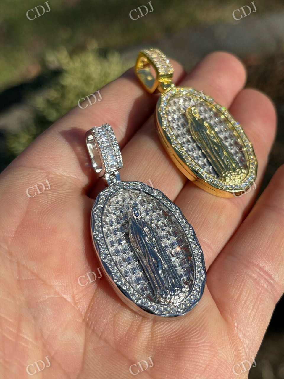Virgin Mary Iced Baguette Diamond Pendant  customdiamjewel   