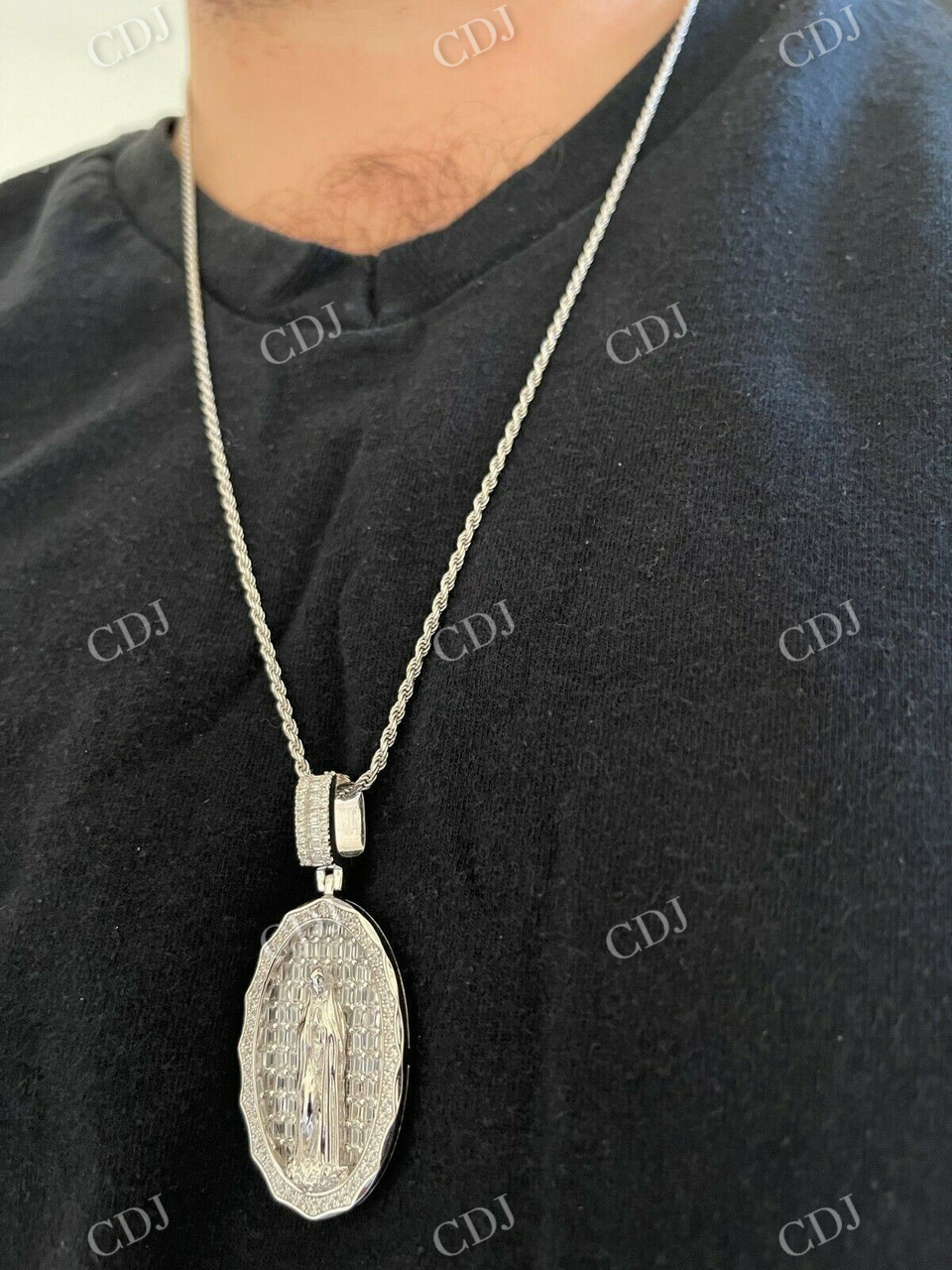 Virgin Mary Iced Baguette Diamond Pendant  customdiamjewel   