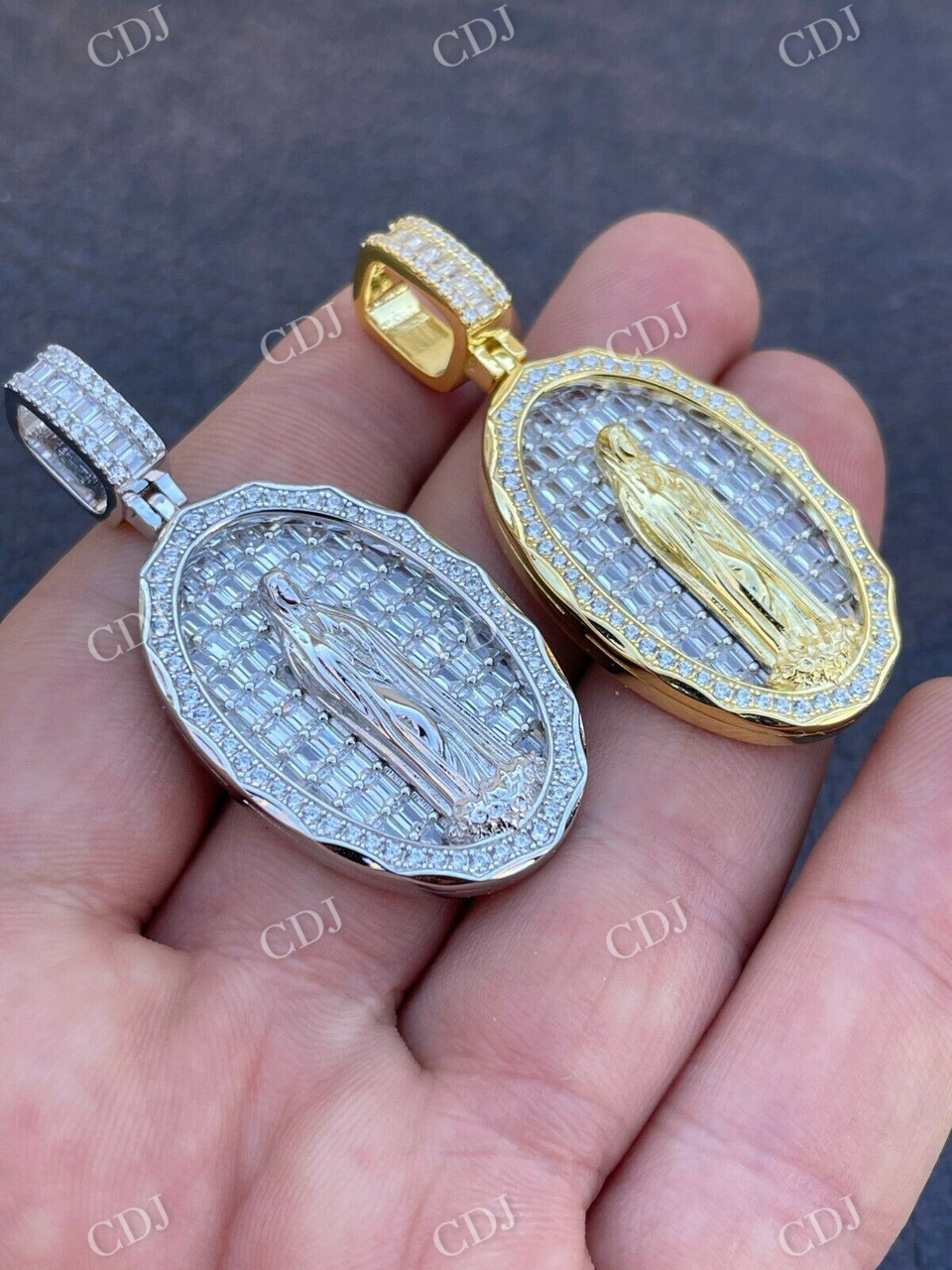 Virgin Mary Iced Baguette Diamond Pendant  customdiamjewel   