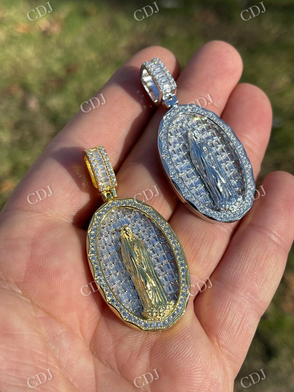 Virgin Mary Iced Baguette Diamond Pendant  customdiamjewel   