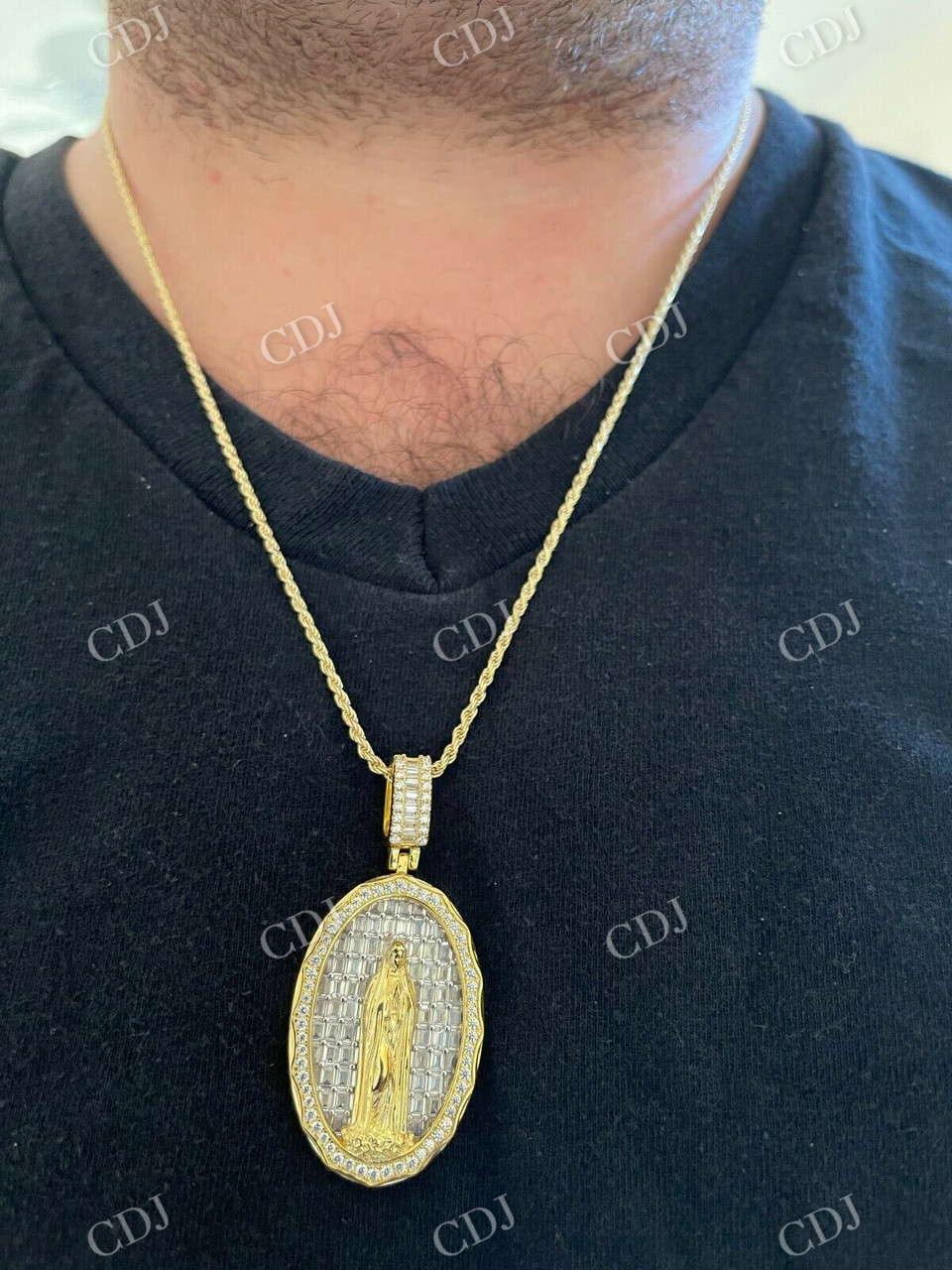 Virgin Mary Iced Baguette Diamond Pendant  customdiamjewel   