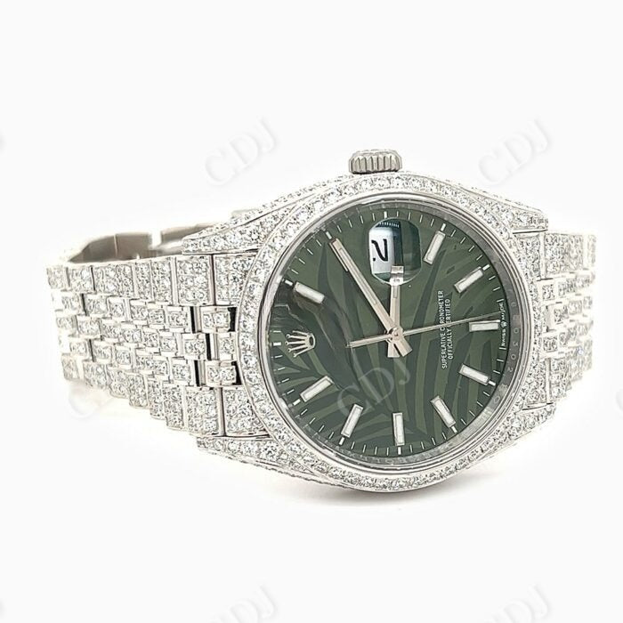 Green Dial Rolex Fully Iced Our Moissanite Watch customdiamjewel