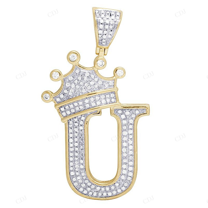 1.6" 0.55 CTW 10K Gold Natural Diamond Crown Initial "U" Pendant CustomDiamJewel
