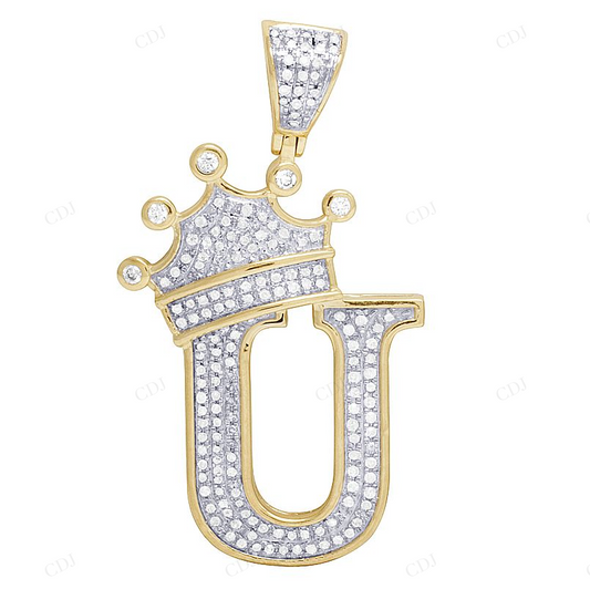1.6" 0.55 CTW 10K Gold Natural Diamond Crown Initial "U" Pendant CustomDiamJewel