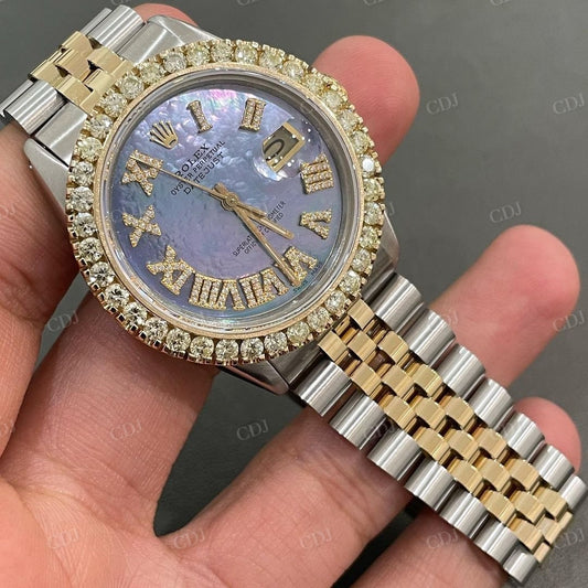 Rolex Date Just Moissanite Diamond Blue Dial Diamond On Bezel watch customdiamjewel