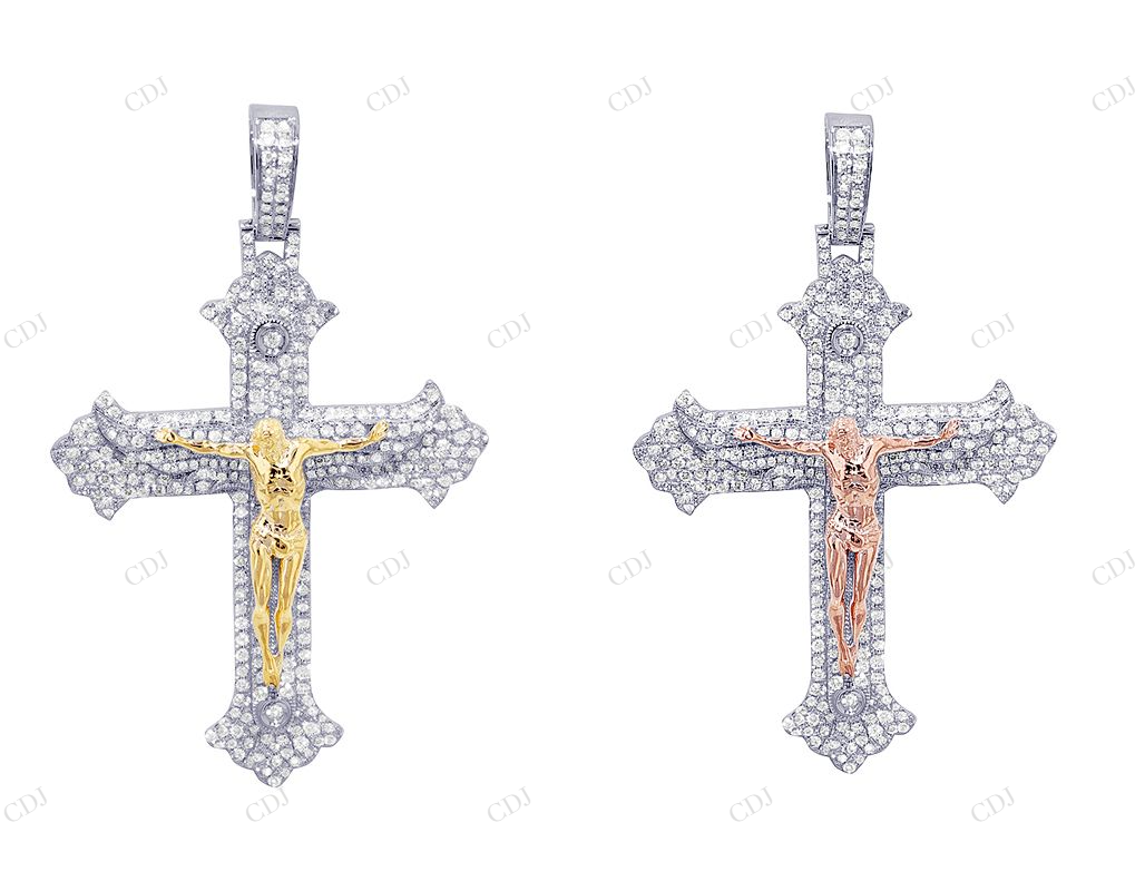 Jesus on Cross Crucifix Lab Grown Diamond Two-Tone Gold Pendant Hip Hop Pendent CustomDiamJewel